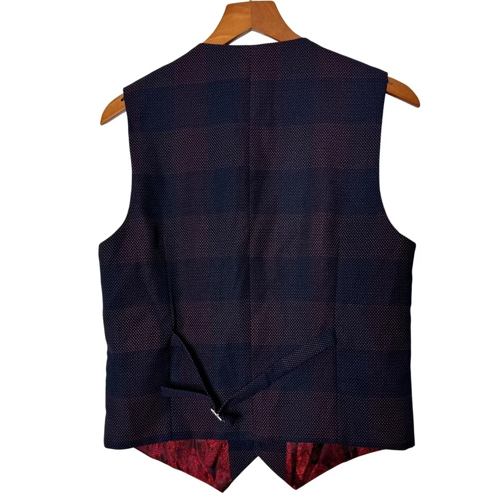 ELPA Boys‎ 2 Piece Formal Plaid Blazer and Vest Set Navy Burgundy Kids Size 18